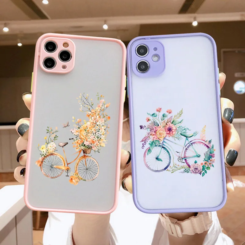 

Bicycle Flower Case For iPhone 14 13 12 11 Pro Max XR XS X 7 8 Plus SE20 Mini Luxury Silicone Bumper Clear Shockproof Hard Cover