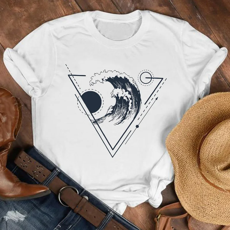 

Women Lady Wave Surf Clothing Cute Geometric 90s Fashion Shirt Clothes Womens Top Female Print T Tshirt Tee Graphic T-shirt