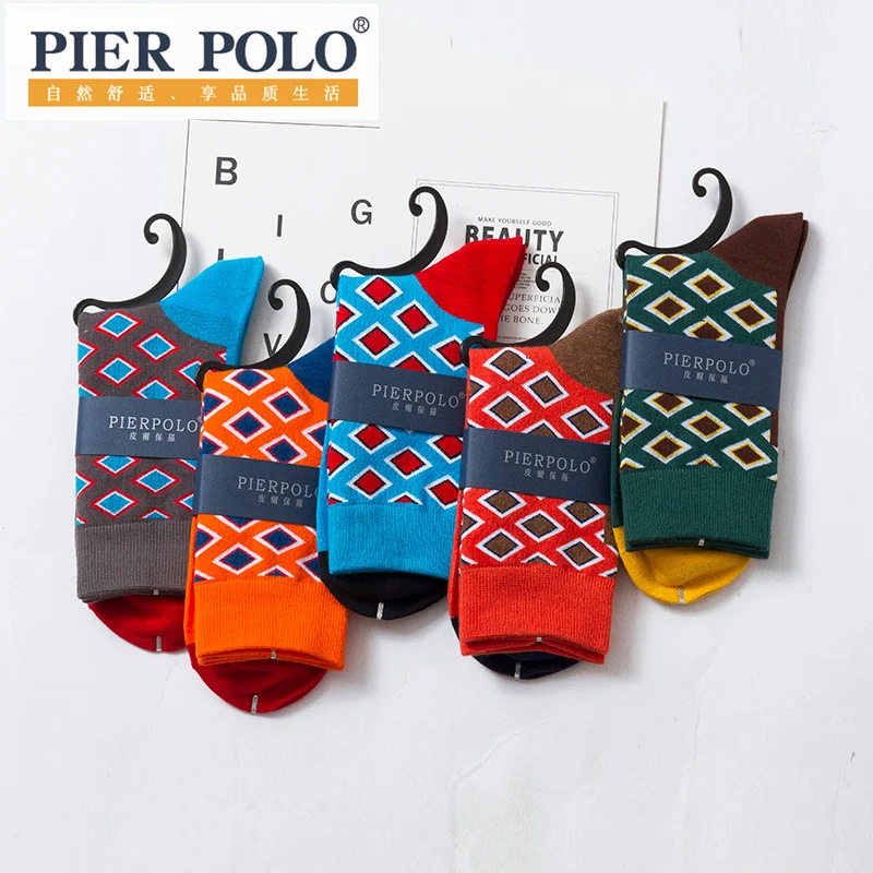 Men's latest design medium tube socks autumn socks high quality business geometric lattice color men's breathable cotton socks
