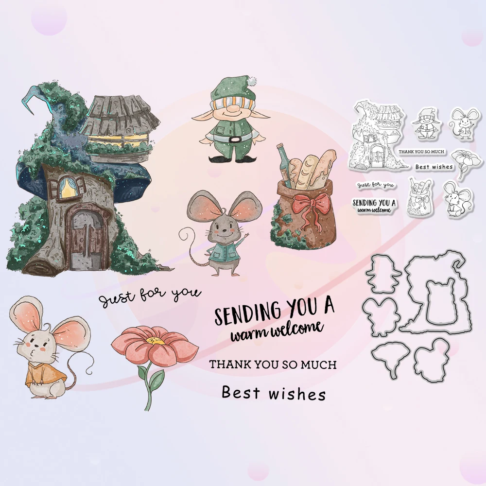 

Kawaii Mice Tree House Metal Cutting Dies Clear Stamp Nature Series Scrapbooking Cut Dies Stamp For Cards DIY Stencil Decor