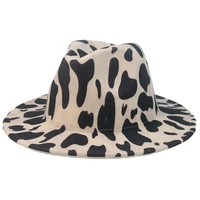 hats for women cow print spotted pattern women fedora hat panama casual felted white 2021 winter womens hat sombreros de mujer