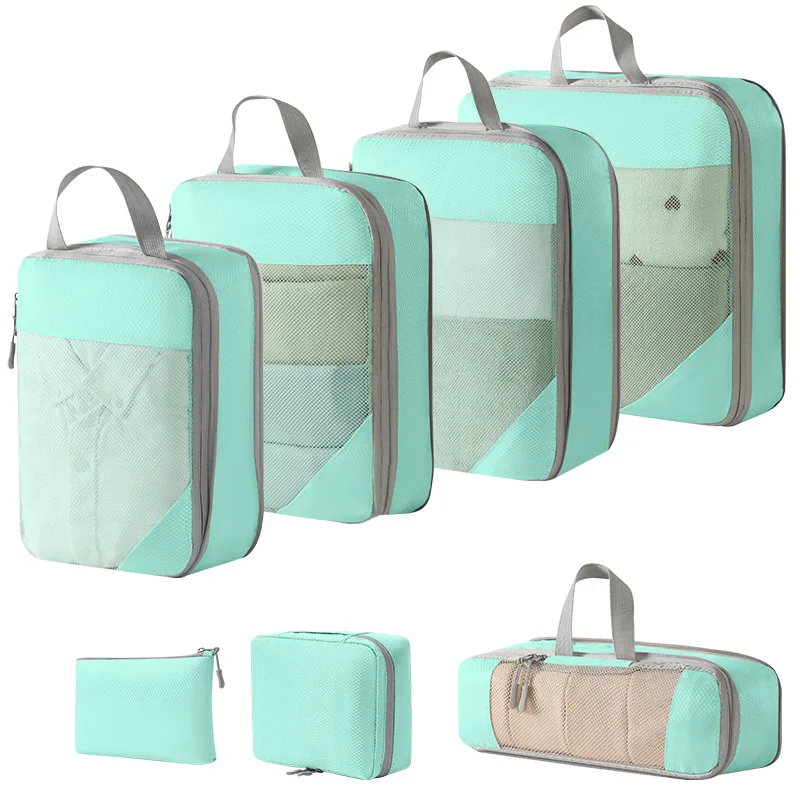 7PCS Travel Storage Bag Compressible Packing Cubes Nylon Portable With Handbag Luggage Organizer Foldable Waterproof Travel Suit