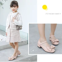 autumn children bow solid pink mary janesgirls black shoes 2022 spring hook loop princess chic high heels chic pu shallow