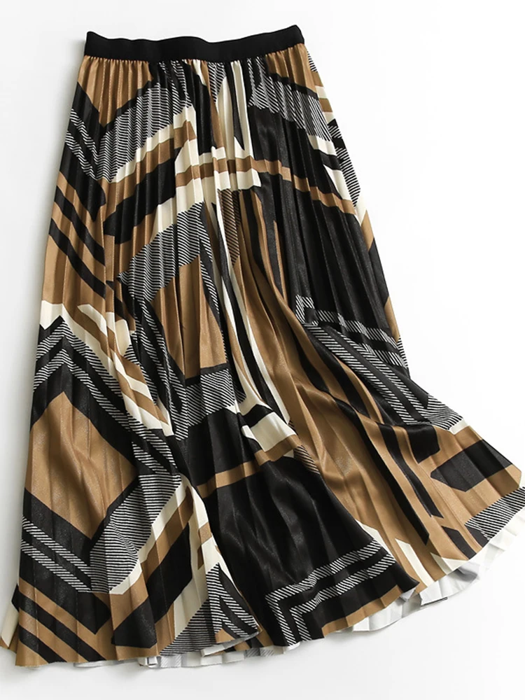 VOLALO Y2K Длинная плиссированная юбка миди для женщин 2024 новая эластичная