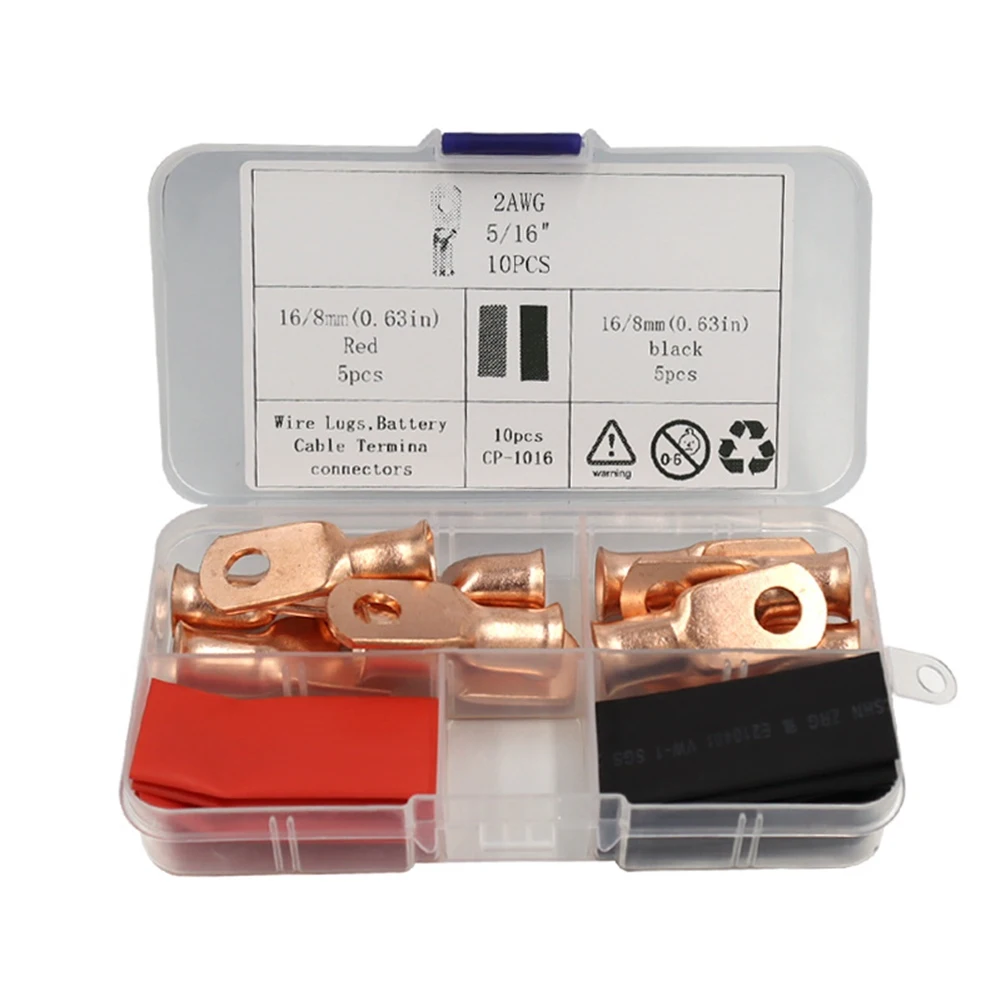 

AWG2X5/16 Copper Wire Lug Ring Terminal Connector Battery Cable End Heat Shrinkable Tube Classification Kit
