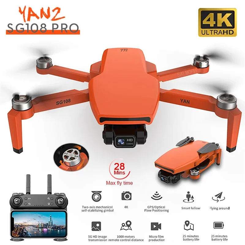 

ZLRC SG108 Pro GPS 4k Drone 2 Axis Gimbal Professional Camera Dual Camera Brushless Optical Flow Foldable RC Quadcopter Toys