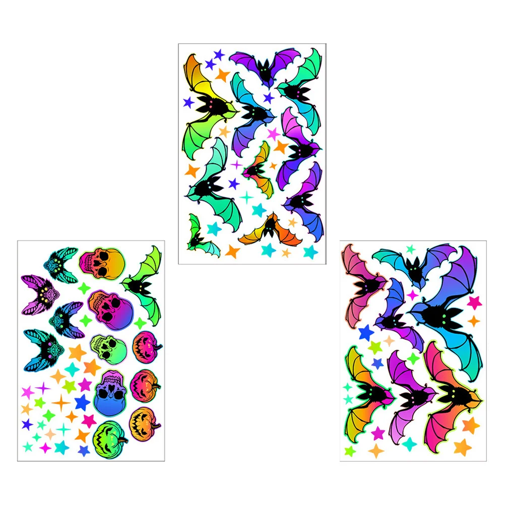 

3 Sheets Halloween Stickers Fluorescent Wall Decals Home Supplies Skull Decorations