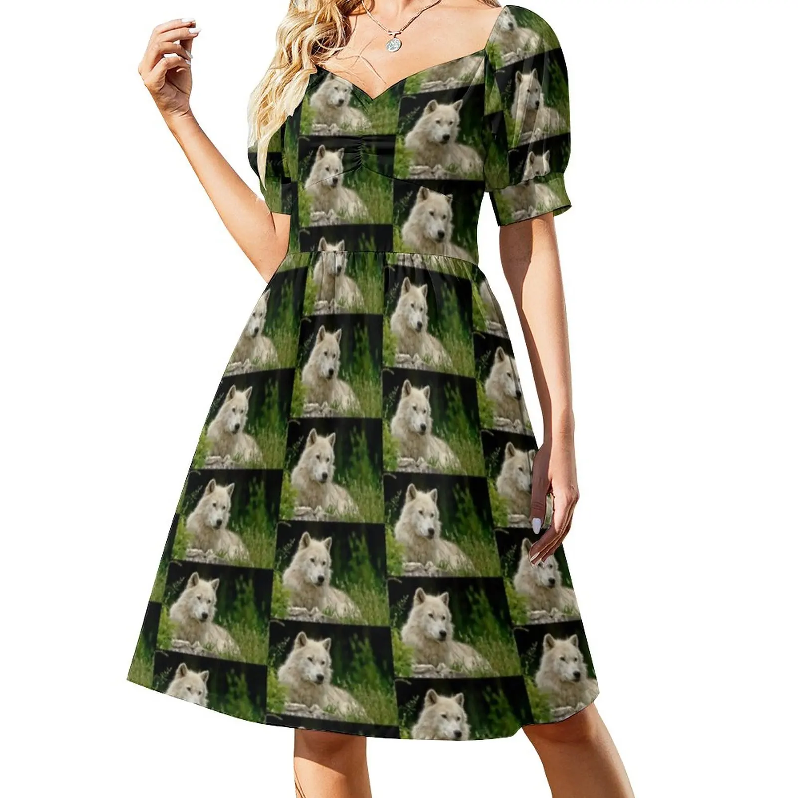 

Arctic Animal Art Casual Dress Cute Wolf Print Stylish Dresses Modern Dress Women V Neck Big Size Vestido