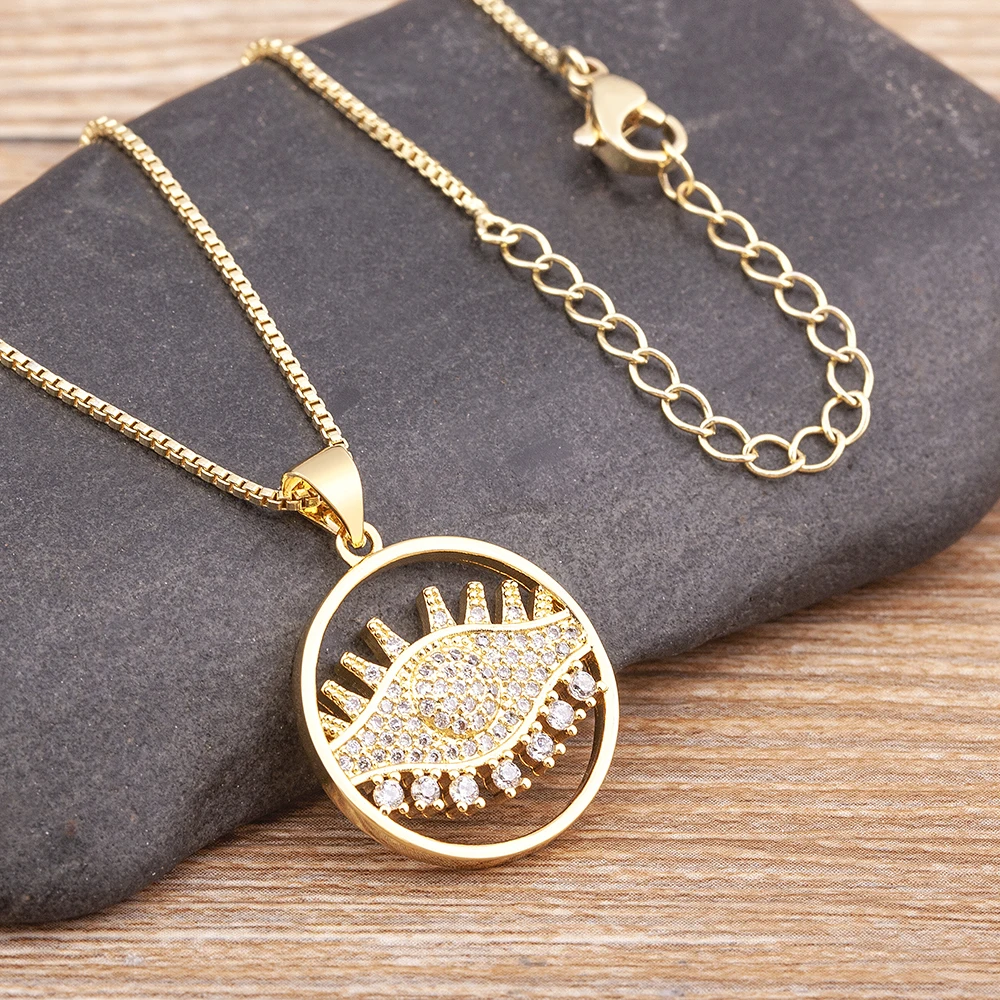 

AIBEF Trendy Evil Eye Necklace Pendant Women Men Gold Plated Copper Zircon Choker Accessories Hip Hop Jewelry