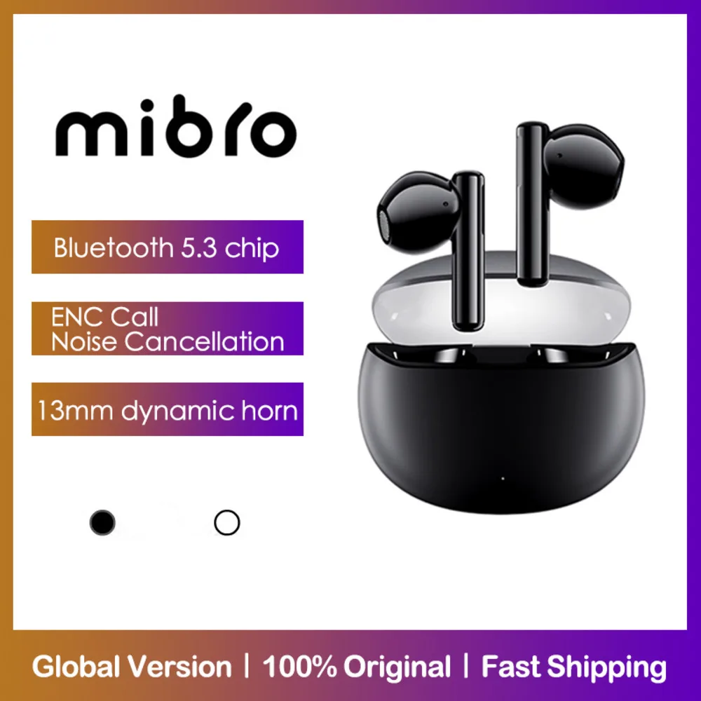 

Mibro Earbuds 2 Bluetooth Headphones Battery Long Life TWS Wireless Earphones IPX5 Sports Noise Cancelling Waterproof Headsets