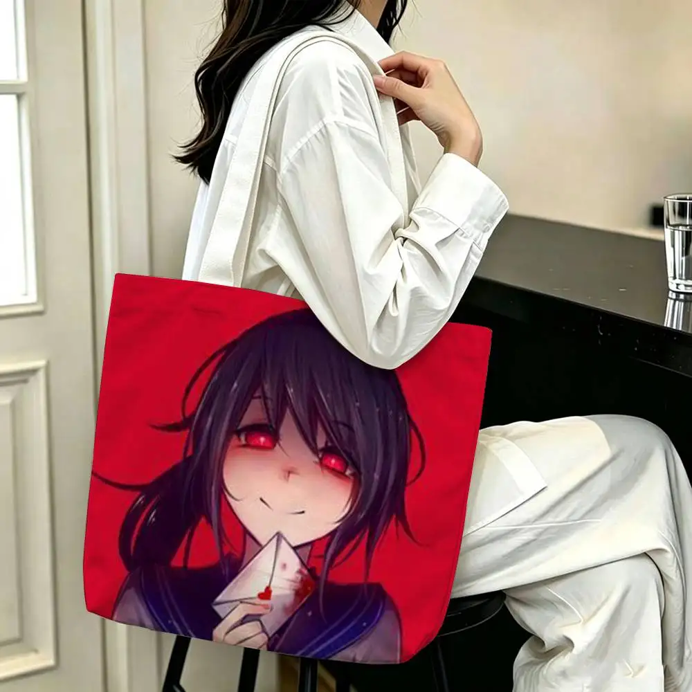 Фото Сумка-шоппер из холщовой ткани с принтом Y-Yandere S-Simulator Ayano Aishi, сумка через плечо, городская сумка для мам, сумка для покупок №4