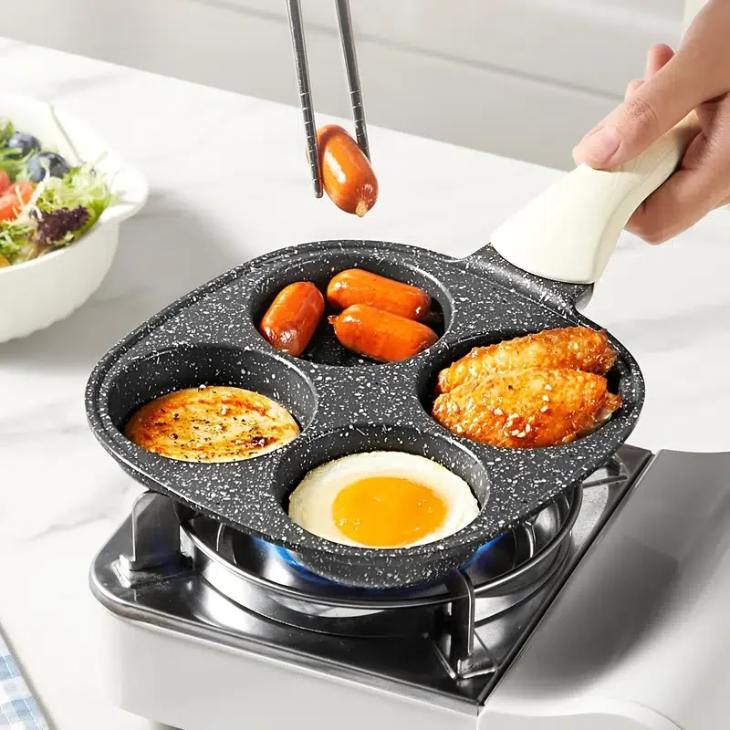 

Four-cup Egg Frying Pan, Durable Non-stick Poached Egg Pan, Pancake Skillet For Kitchen Cooking Steak Burger, Omelet, Outdoor Ca