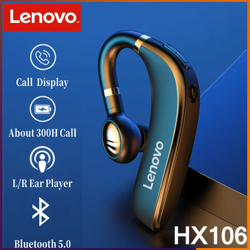 

Оригинальные Bluetooth-наушники Lenovo HX106 Pro с ушным крючком, беспроводные Bluetooth 5,0 наушники-вкладыши с микрофоном 40 часов для вождения, встречи