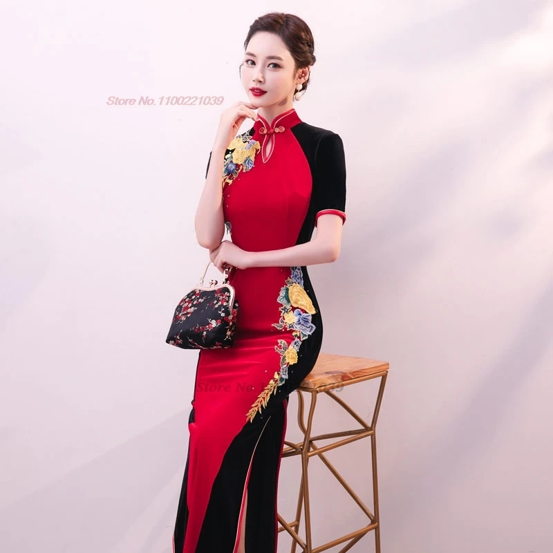 Китайское праздничное платье Ципао из хлопка и вискозы