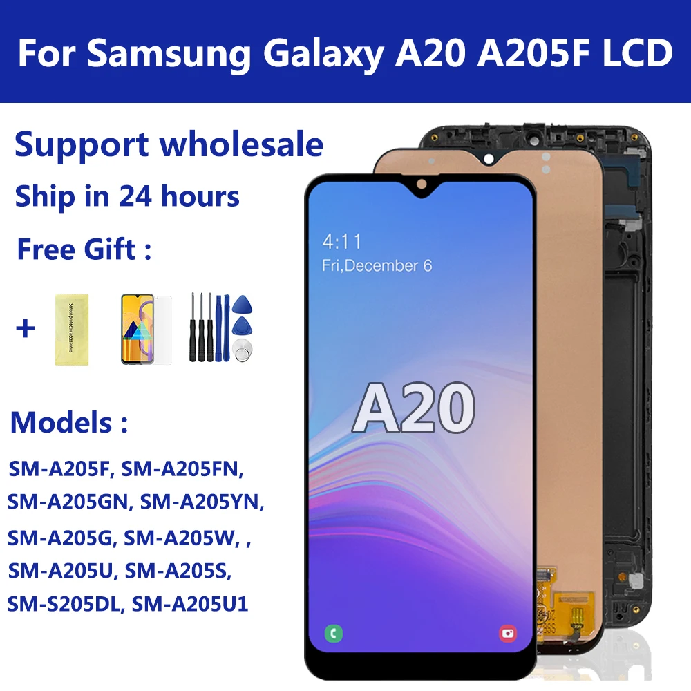 

6.4'' For Samsung Galaxy A20 LCD Display Touch Screen Digitizer Assembly For Samsung A205 SM-A205F A205FN Display With Frame