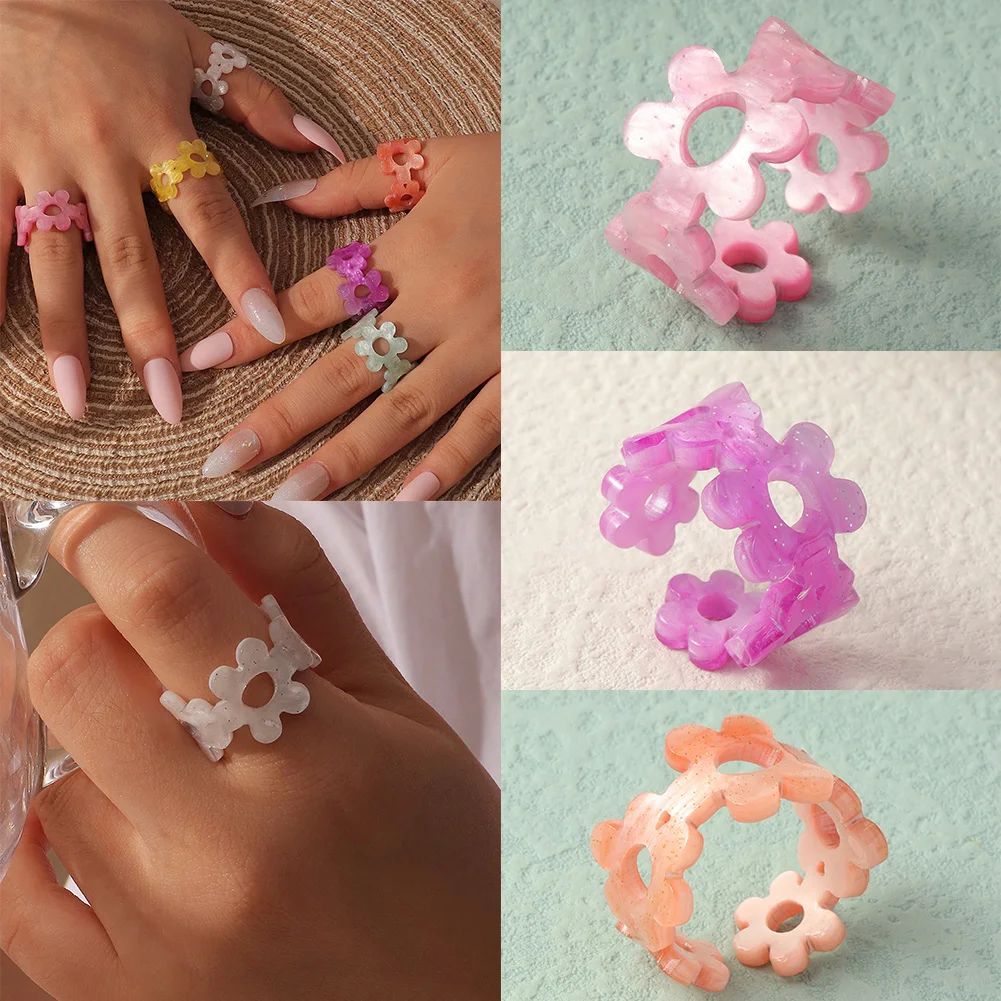 

Vintage Fashion Acetic Acid Flower Rings for Women Lady Personality Leopard Acrylic Opening Adjustable Rings Finger Jewelry Gift
