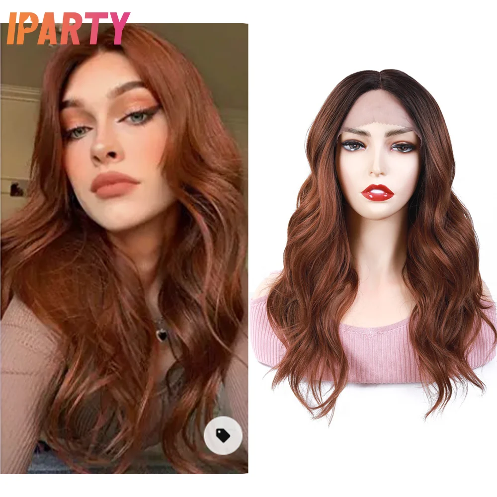 

Iparty Black Women's Synthetic Lace Wigs 20 Inches Middle Part Ombre Dark Brown Wavy Wig Heat Resistant Multi Color Daily