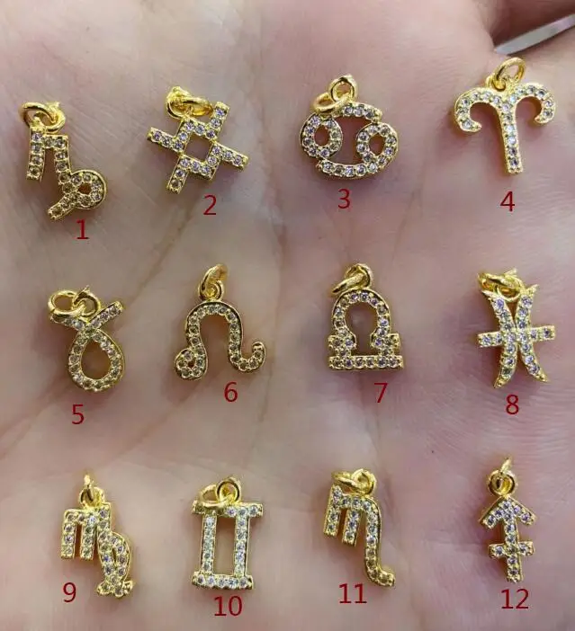 

2 шт. DIY кубический цирконий 12 созвездий Pandent поставки для ручной работы Маленькая подвеска ювелирные изделия Аксессуары для изготовления