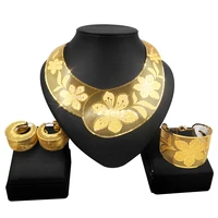 yulaili high quality dubai 18k gold plated womans big jewelry set earrings bracelet necklace wedding jewelry sets