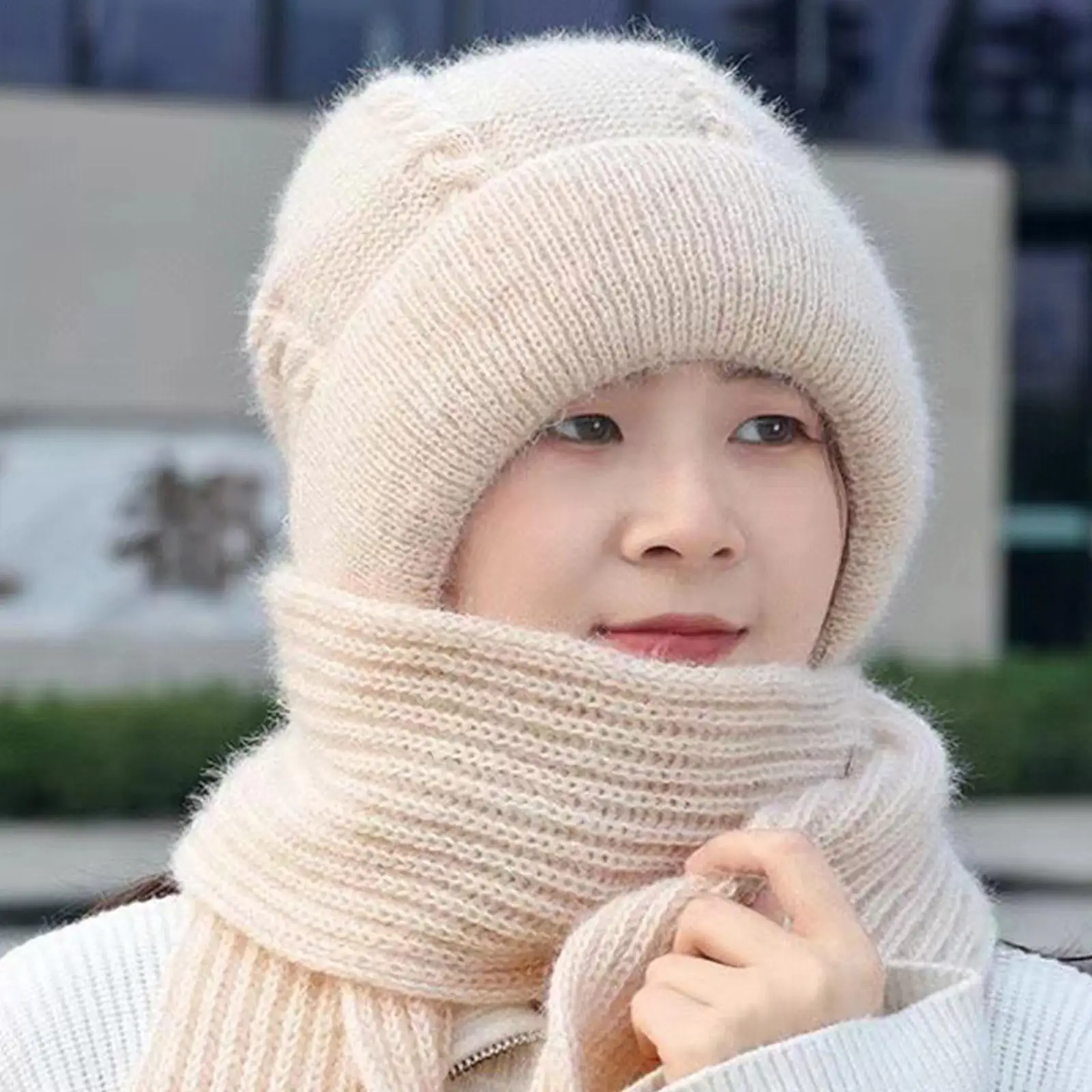 

Зимняя Шапка-бини 2022, женская шапка, шарф, теплая дышащая вязаная шапка из смеси кроличьего меха для женщин, двухслойные защитные шапки