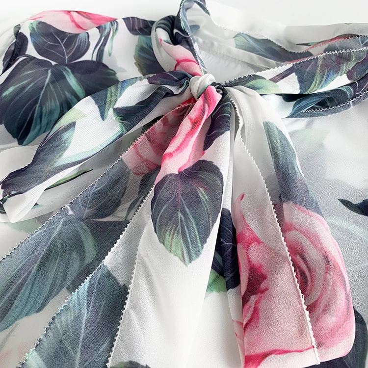 Женские шифоновые рубашки с цветочным принтом и бантом весна 2022