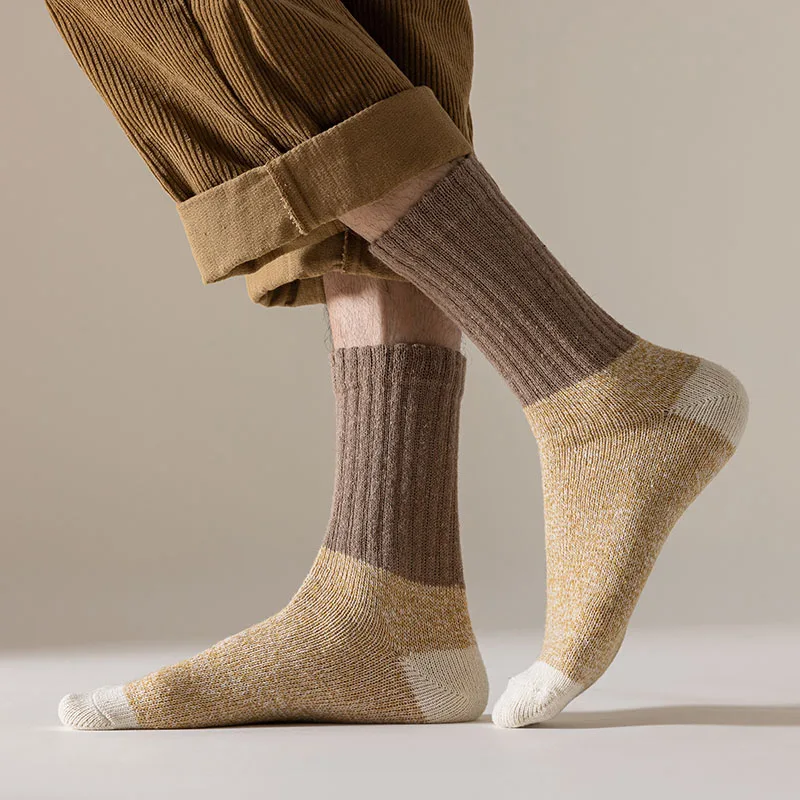 Winter Men's Wool Socks Thick Warm Fashion Casual Cashmere Socks Large Size Harajuku Retro Cashmere Socks Men 5 Pair