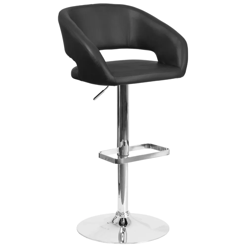 

Erik Contemporary Gray Vinyl Adjustable Height Barstool with Rounded Mid-Back and Chrome Base