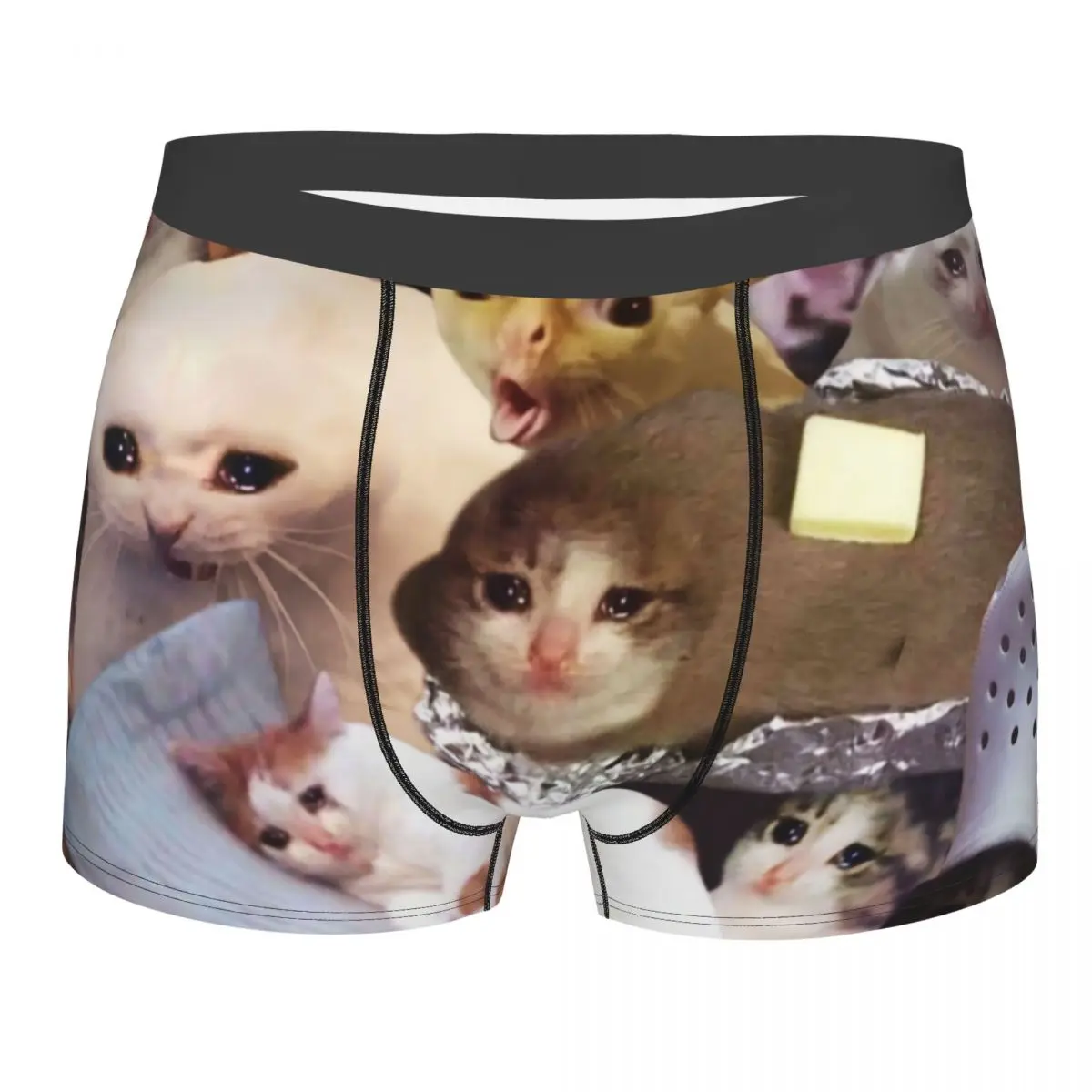 

Sexy Boxer Shorts Panties Briefs Men's Crying Cat Memes Animal Pet Underwear Breathable Underpants for Homme Plus Size