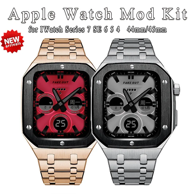 

45mm 44mm Modification kit for Apple Watch Band Mod Kit Luxury Metal Case Bezel stainless steel Strap for IWatch Series 7 6 5 4