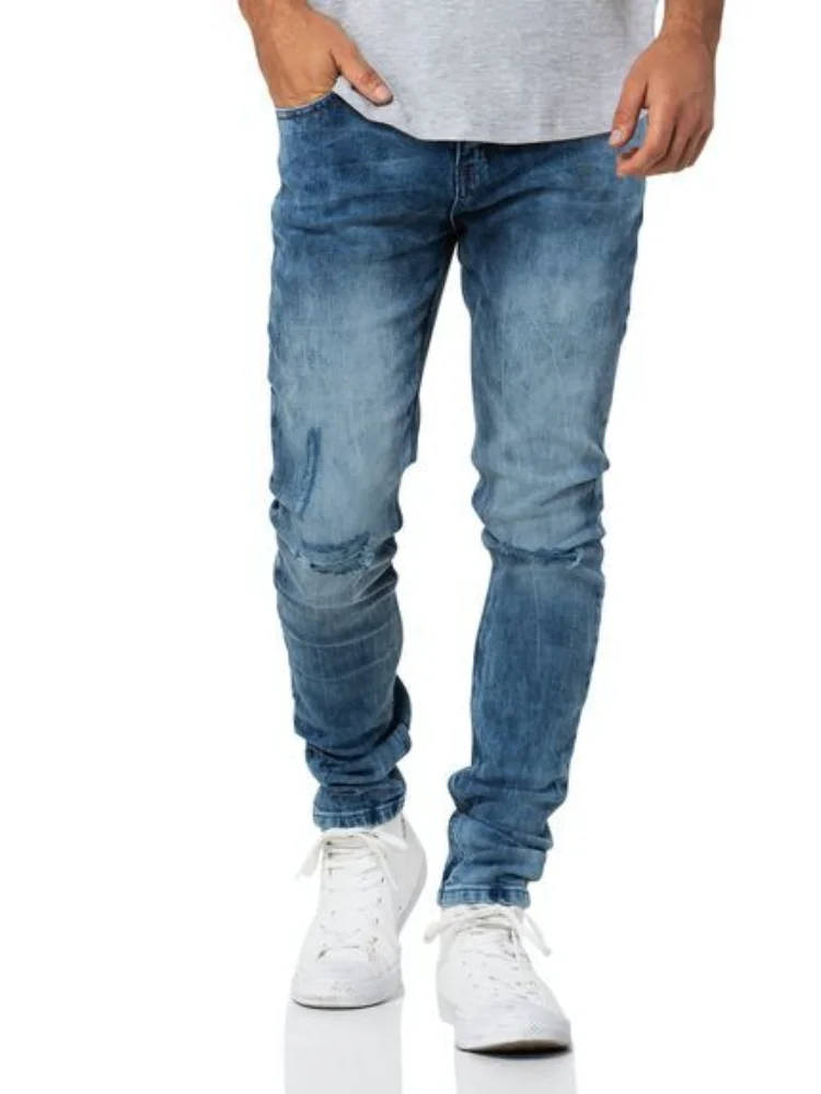 

Синие мужские джинсы, прямые однотонные облегающие мужские джинсовые брюки с множеством карманов