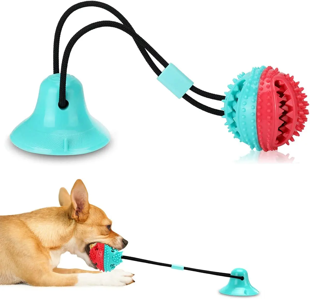 

Dog Toy for Aggressive Chewer Interactive Tug of War Mentally Stimulating Puppy Teeth Cleaning Puzzle Treat Food Dispensing Ball