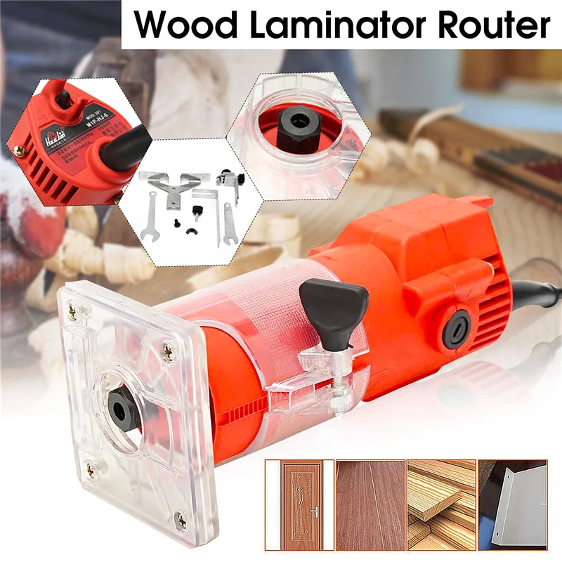 

220V 300W 30000r/min Wood Electric Hand Trimmer Collet 6mm Corded Wood Laminator Router Joiners Aluminum Power Tools US Plug