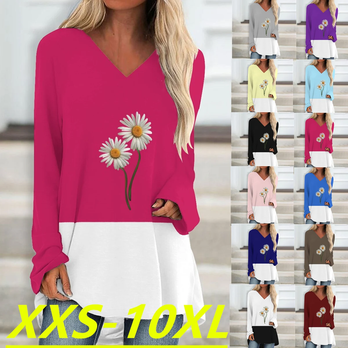 

Autumn/Winter 2022 Fashion Women's Printed V-Neck Long Sleeve Casual Plus Size Top XXS-10XL