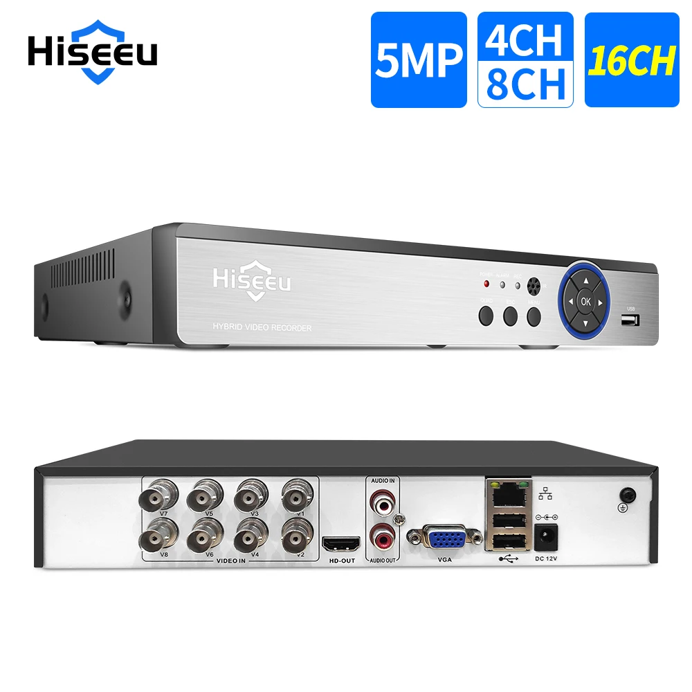 Купи Hiseeu 4CH 8CH 16CH 1080P 5 в 1 DVR видеорегистратор для AHD камеры аналоговая IP камера P2P NVR Cctv система DVR H.264 VGA HDMI за 3,460 рублей в магазине AliExpress