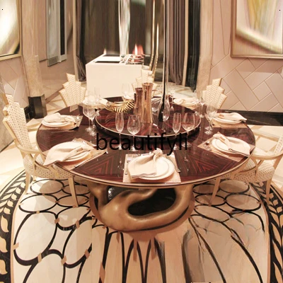 Постмодернистский круглый стол обеденный из черного сандалового дерева