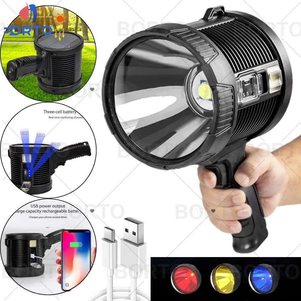 Ultra Bright USB Rechargeable LED Flashlight Searchlight Powerful Lantern Spotlight Portable Lighting Outdoor Searchlights Water