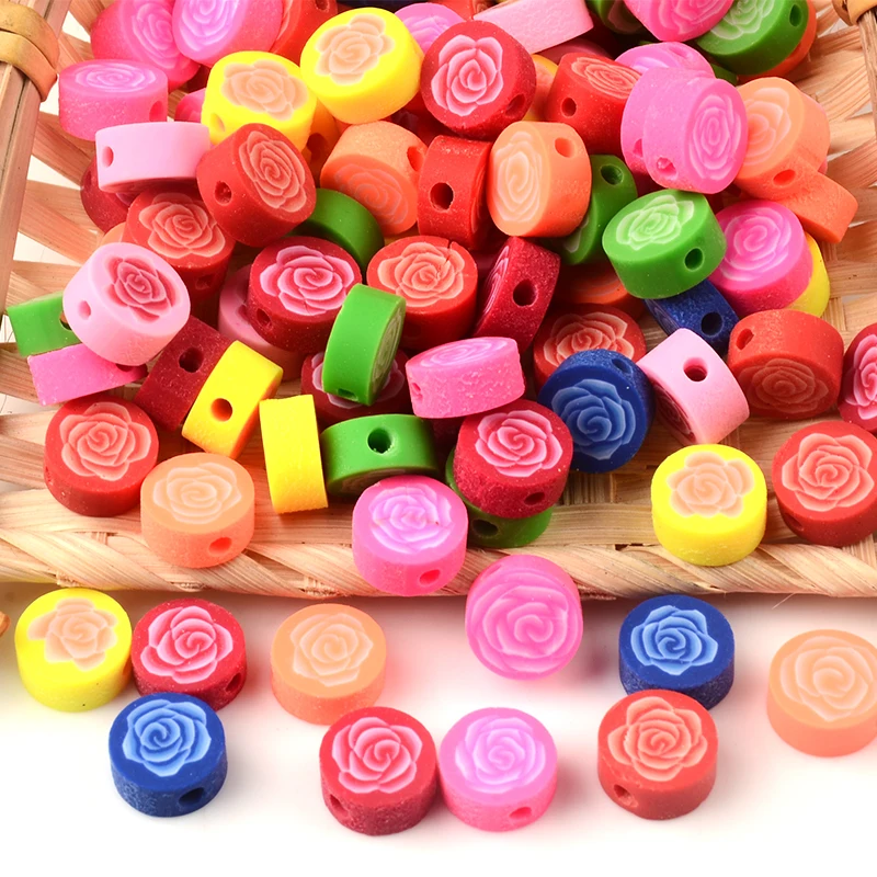 

30pcs/Lot Colorful Rose Flower Polymer Clay Beads Loose Spacer Beads for Jewelry Making Bracelet DIY Bead Jewelry Accessories