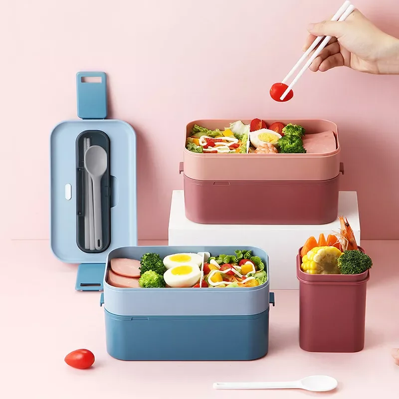 

2023NEW Double bento box Portable Outdoor food storage containers Leak-Proof Japanese style Lunch box With Compartment cooler bo