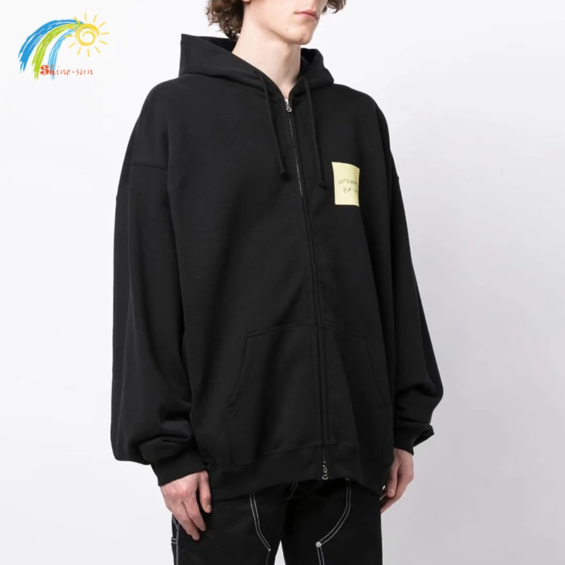 

Autumn Winter Top Quality Cotton VETEMENTS Zip Up Hoodie Men Women 1:1 Tag Yellow Sticky Note Print Oversized VTM Coat With Tags