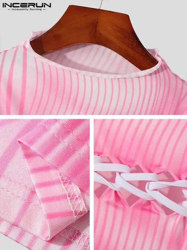 Stylish Men's Abstract Printing Wavy Waistcoat Casual Streetwear Male Print Sleeveless Striped Tank Tops S-5XL INCERUN Tops 2022