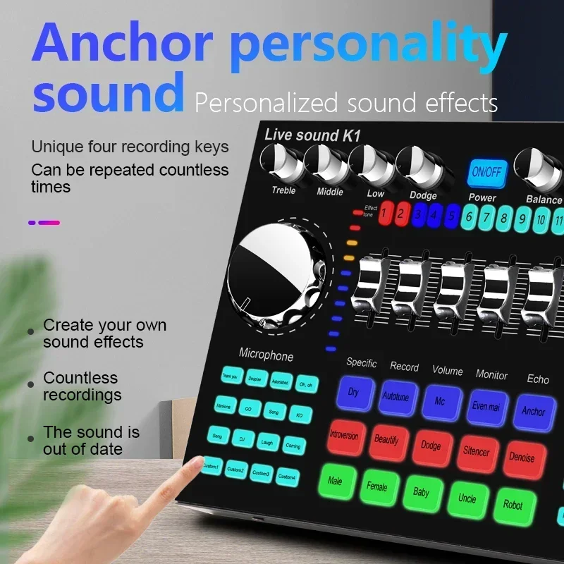 K1 Live Sound Card Portable Internet Celebrity Broadcast Special Equipment Universal for Music Recording Karaoke Sing