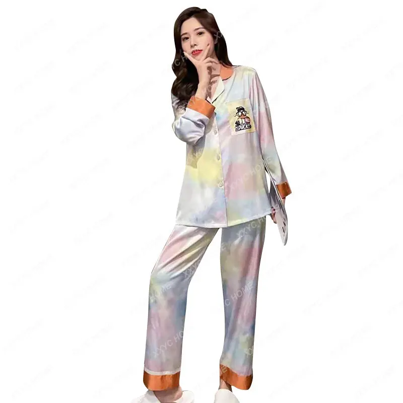 

Пижама женская на весну и осень, кардиган из вискозы с длинным рукавом, костюм-двойка, новинка весны и лета, домашняя одежда с героями мультф...