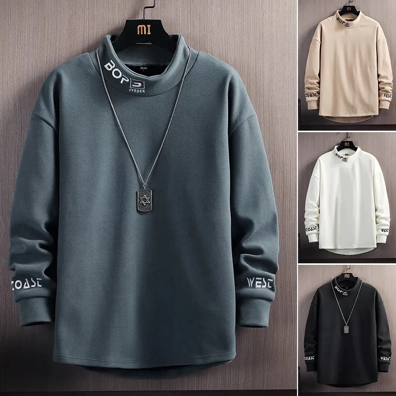 

Pullovers Stand Collar Sweatshirts Men Tops Spring Autumn Embroidery Letter Hip Hop Loose Casual Fashion Hoodies Temperament New