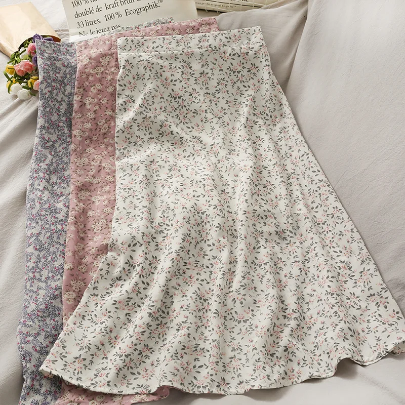 

Elegant Sweet Floral Print Skirt Women High Waist A-line Skirts 2023 Korean Summer Mid Length Skirt Trend Boho Vintage Floral