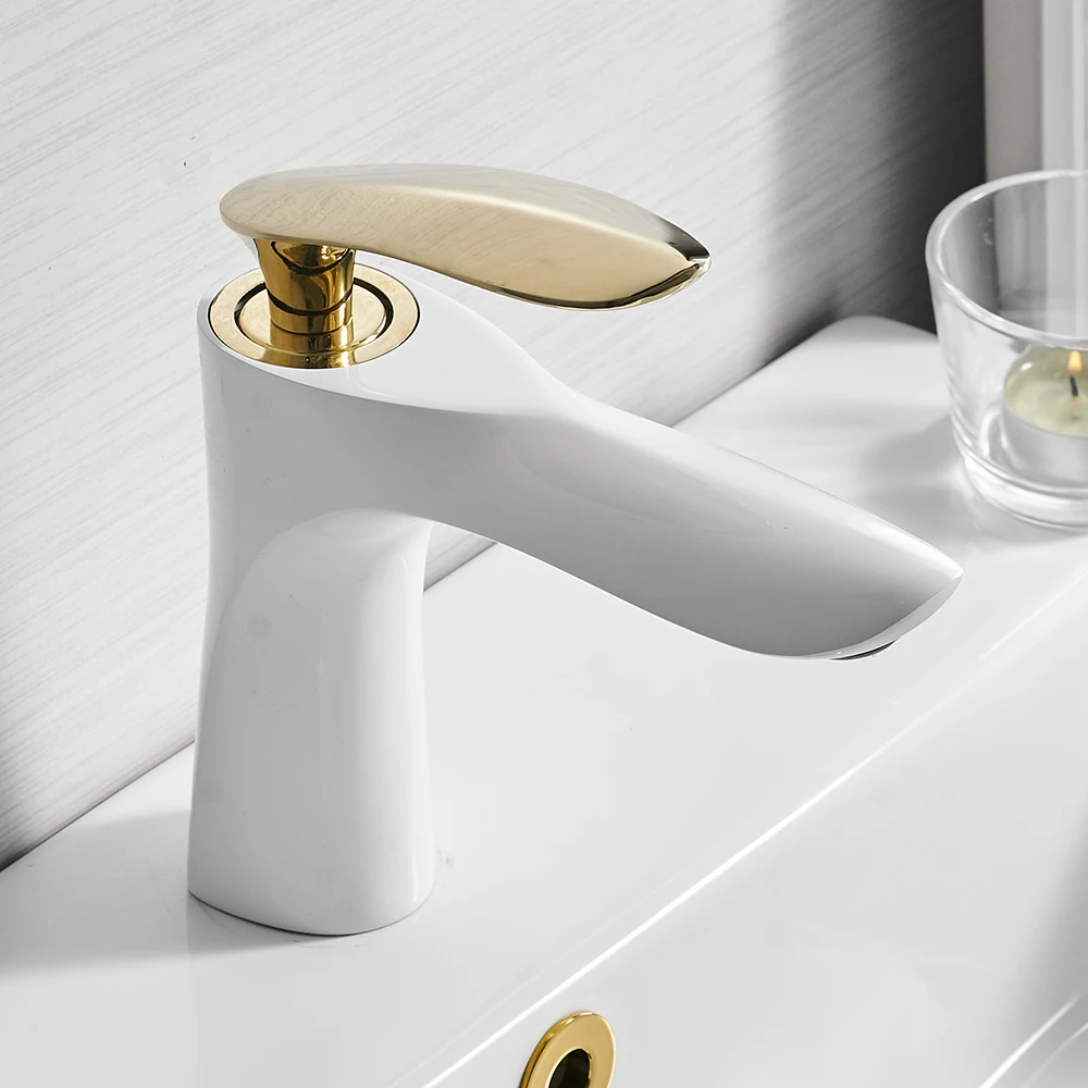

Basin Faucets Elegant Bathroom Faucet Hot and Cold Water Basin Mixer Tap White Finish Brass Toilet Sink Water Crane Gold