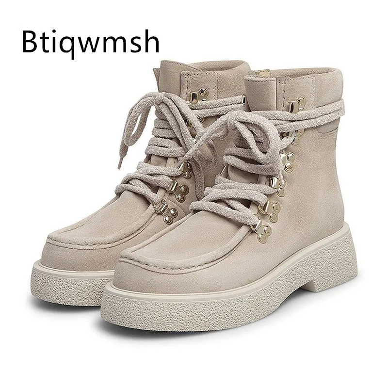 

Ботинки мужские с круглым носком, натуральная замша, шерсть, мех, плоская подошва, Повседневная зимняя обувь, Цвет телесный