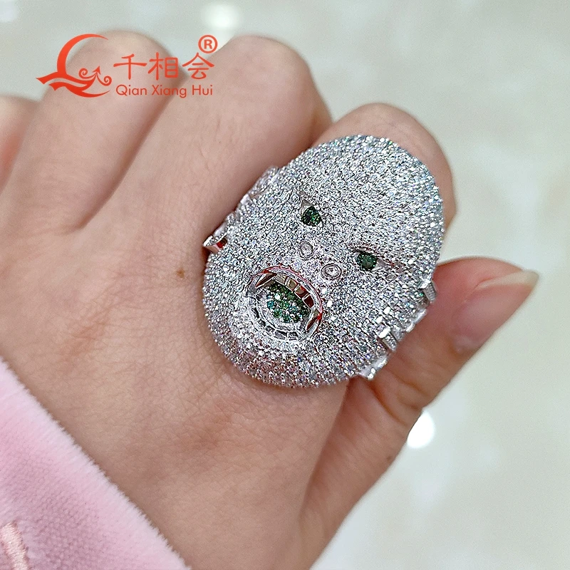 26*33mm Ghost men Face full of D white melee moissanite  Sterling 925 Silver hip hop Ring Men women  Diamonds Male fine Jewelry