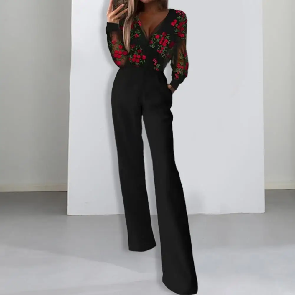 Chic Lady Jumpsuit Mesh High Waist Soft Casual Spring Jumpsuit  Straight Pants Spring Jumpsuit for Dating