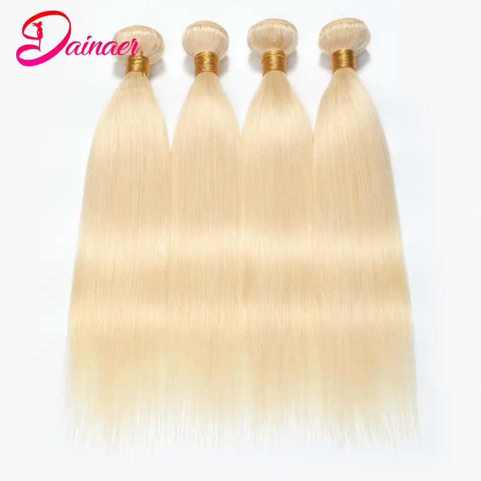 613 Straight Hair 4 Bundles Peruvian 100% Human Hair Bundles 10A Virgin Hair Bundles 613 Honey Blonde Hair Straight Bundles