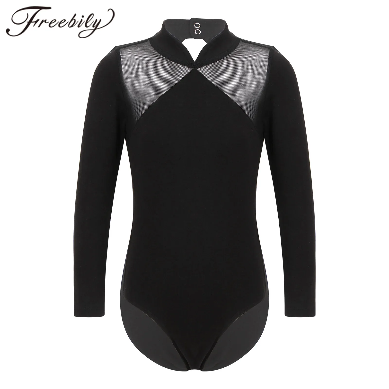 

Kids Girls Long Sleeve Mesh Splice Solid Ballet Gymnastics Leotards Ballerina Dancing Costume Yoga Jumpsuit for Girls Dance Wear